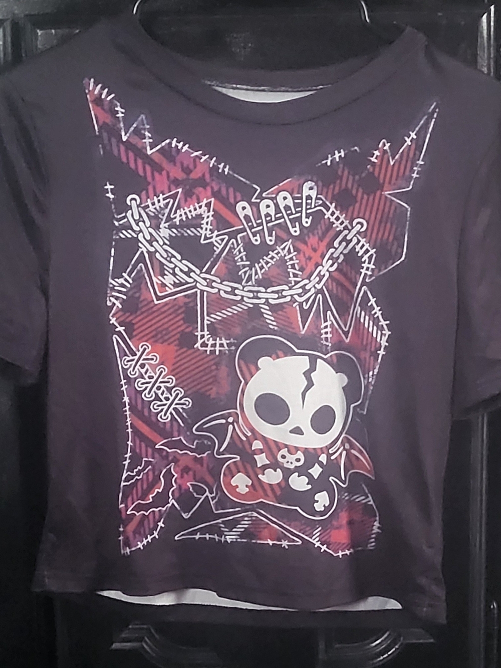 Black Tee with Red Plaid Bear Graphic